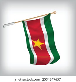 Realistic illustration of Suriname flags waving on the wall. The set is in the flag collection