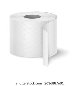 Realistic illustration of a toilet paper roll with a soft shadow on white background. The white paper displays subtle texture, ideal for hygiene and bathroom products.