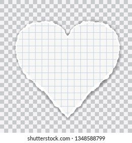 Realistic illustration of torn squared paper in heart shape. Isolated on transparent background - vector