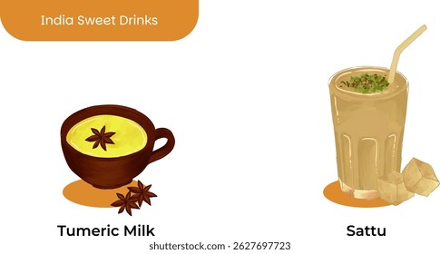 Realistic illustration of traditional Indian beverages vector