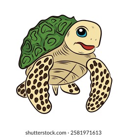 Realistic illustration of a turtle isolated on a white background. Detailed shell and skin texture, natural colors and realistic pose. Ideal for concepts related to wildlife, reptiles, nature conserva