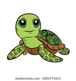 Realistic illustration of a turtle isolated on a white background. Detailed shell and skin texture, natural colors and realistic pose. Ideal for concepts related to wildlife, reptiles, nature conserva