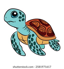 Realistic illustration of a turtle isolated on a white background. Detailed shell and skin texture, natural colors and realistic pose. Ideal for concepts related to wildlife, reptiles, nature conserva