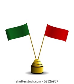 Realistic illustration the two flags red and green colors isolated on white background - vector