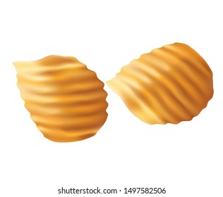 The realistic illustration of two potato chips (US) or crisps (UK) 