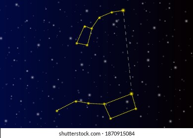 Realistic illustration with ursa major ursa minon dark background. Christmas design. Dark background. Stock image.