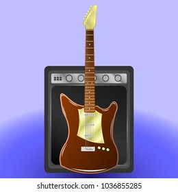 Realistic Illustration vector electric guitar and combo amplifier