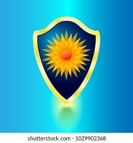 Realistic illustration vector shield on a blue background