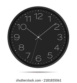 Ilustración realista del reloj de pared con dial oscuro y números. Aislado sobre fondo blanco - vector