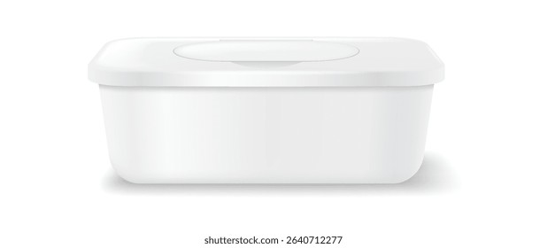 Realistic illustration of a white plastic container with a lid. Clean and minimalistic design, perfect for storing food. Isolated on a plain white background.