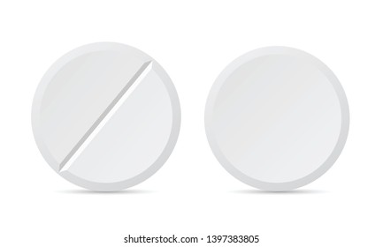Realistic illustration of white round pills or drugs. Isolated on white background - vector