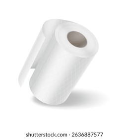 Realistic illustration of a white toilet paper roll. Soft texture with diamond pattern. Perfect for hygiene and bathroom supply themes. Minimalistic white background.