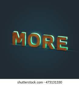 Realistic illustration of a word made by wood and glowing glass, vector