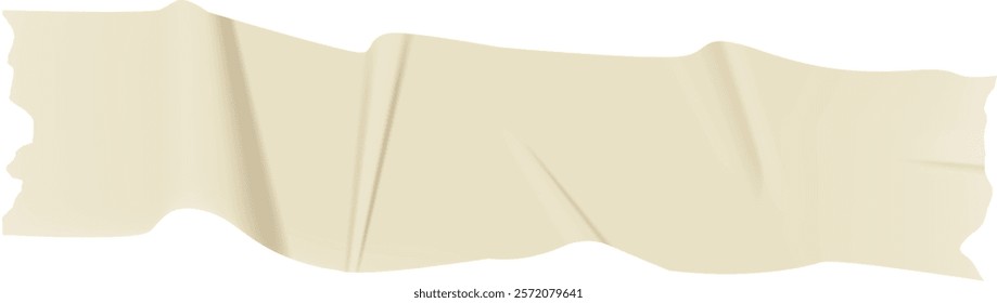 Realistic illustration of a wrinkled piece of beige adhesive tape. Creating a textured and weathered appearance. Isolated on a clean white background. Suitable for various design or artistic projects