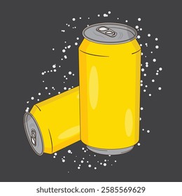 Realistic Illustration of Yellow Aluminum Beverage Cans with Carbonation Bubbles - Modern and Eye-Catching Design