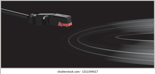 Realistic ilustration of gramophone stylus near the vinyl record