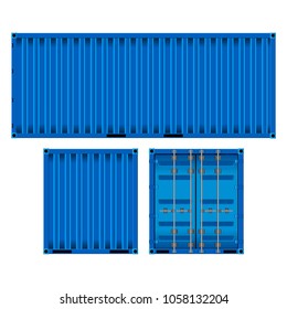 realistic image of the blue container on three sides, isolated on white background. Vector Illustrator