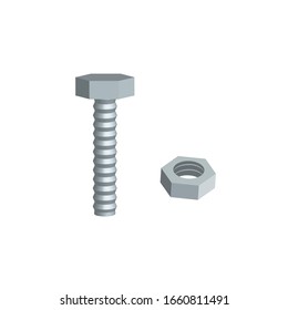 Realistic image of a bolt and nut for business cards, brochures, shops. 3d illustration