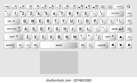 Realistic image of a computer or laptop keyboard. Background image in soft white color.