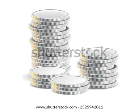 A realistic image of multiple stacks of silver coins, representing wealth, savings, and financial stability. Ideal for business, finance, and personal finance concepts.