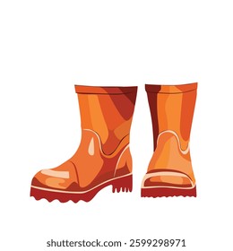 Realistic image of a orange rubber boots.