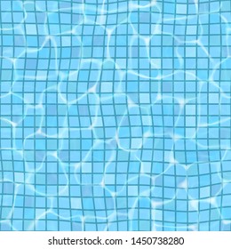 Realistic image of the surface of the water in the swimming pool, top view. Seamless pattern, vector blue background. EPS 10