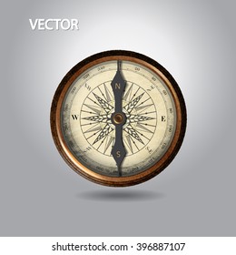 realistic image of vintage brown isolated compass. vector illustration