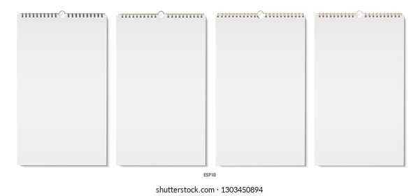 Realistic images of vertical notebooks with spirals. Silver, black, aluminum, for design. Mockup for design. White background, isolated vector illustration