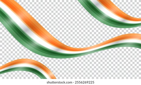 Realistic Indian flag wavy abstract background. Vector illustration.India flag in the form of wave ribbon. 