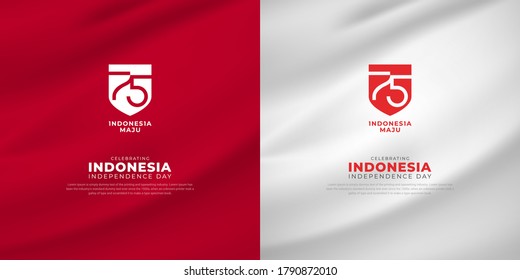 Realistic Indonesia Flag Background With 75th Birthday Logo. Indonesia Independence Day Vector Illustration