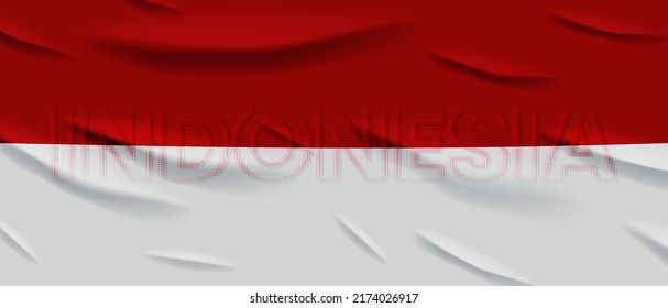 Realistic Indonesian flag and Indonesian text halftone style