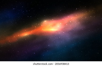 Realistic Infinite universe starry night nebula shining stardust Magic color galaxy background vector illustration.