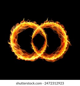 Realistic infinity fire burning frame, circle, round, ring of fire flame black background. Vector illustration