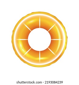 Realistic inflatable swimming ring in yellow color on white background vector illustration