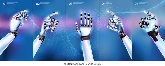 Realistic infographic with robot hand options on an abstract background