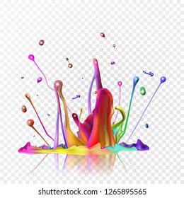 Realistic ink abstract background isolated on transparent background. Splash of colorful paint. Multicolor abstract vector eps10