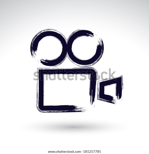 Realistic ink hand\
drawn vector video camera icon, simple hand-painted camera symbol,\
isolated on white\
background.