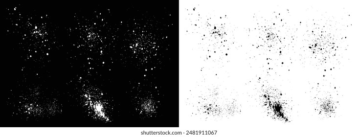 Realistic ink paint vector brush stroke black and white isolated paint splatters and splashes flat illustration set. Brushstroke vector banner