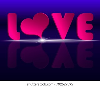 realistic inscription "love" on a blue background with reflection, valentine's day, romantic background,
