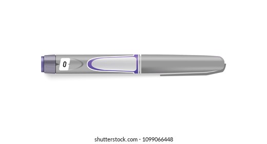 Realistic insulin pen. Diabetes devices. Vector EPS10