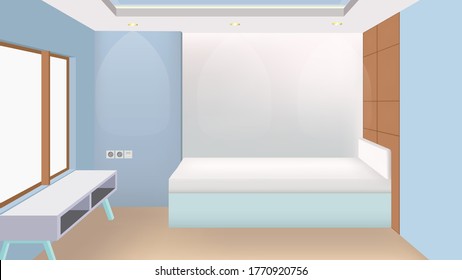 Realistic interior bedroom vector illustration