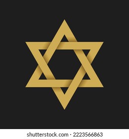 Realistic interlaced Jewish Magen David paper shadow style vector illustration