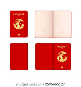 Realistic International Passport Mockups in Open and Closed Forms, Isolated Vector Set