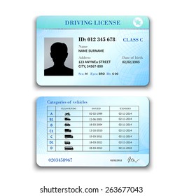 Realistic international plastic driver licence back and front template isolated vector illustration