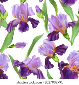 Realistic irises flowers, bouquet plant