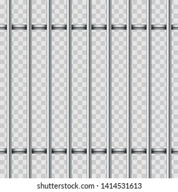 Realistic Iron Jail Cage. Metal Bars Isolated On Transparent Background. Prison Fence Jail. Template Design For Criminal Or Sentence.