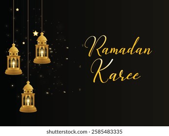 Realistic islamic background with crescent and Lanterns. background for Islamic religions Ramadan kareem.