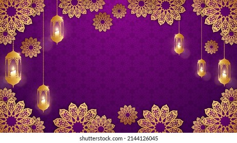 Realistic islamic background with three dimensional arabic ornamental and candle