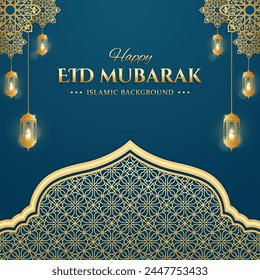 Realistischer islamischer Gruß eid Mubarak Design mit arabischem Ornament