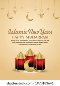 Realistic islamic new year background with creative lantern 